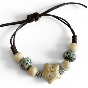 Beach Bracelet Star Ocean Green beaded bohemian brown ceramic